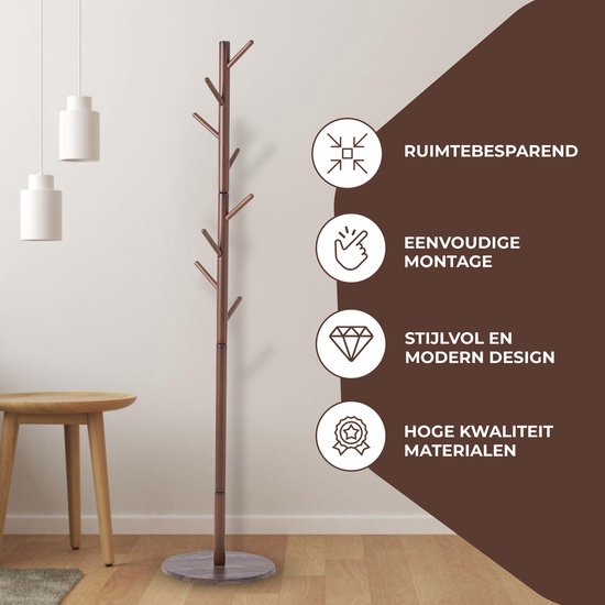 Bayt Porte-manteau - Porte-manteau sur pied - Porte-manteau en bois - Porte-manteau - 8 crochets - 175 cm - Marron