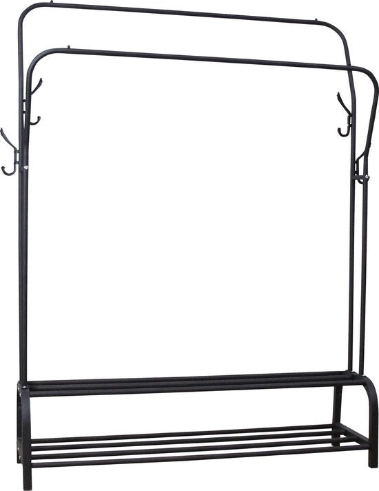 O'DADDY® Porte-vêtements métal xxl - porte-vêtements noir - jusqu'à 25 kg par tube - tringle à vêtements avec crochets - porte-vêtements avec double porte-chaussures - Porte-vêtements double - 110 x 33 x (137-157) cm