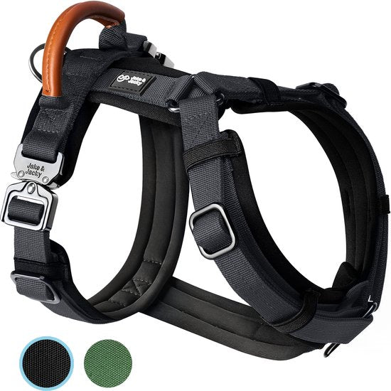 Harnais Jake et Jacky pour grands chiens - Harnais anti-traction - Harnais Y pour chien - Harnais pour chien - Noir - Taille XL