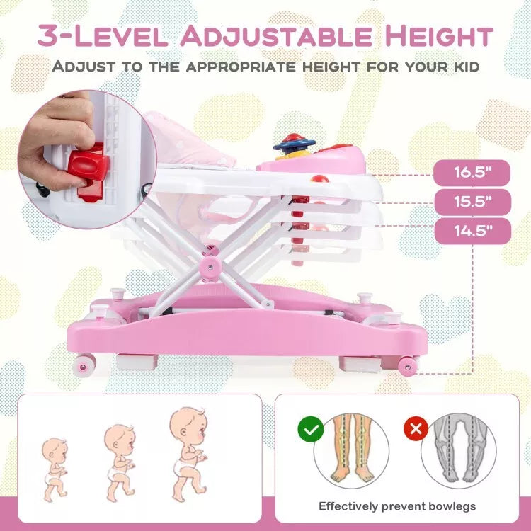 Poussette Coast Baby - Pliable - 6 x 1 - Hauteur réglable - 71 x 61 x 50 cm - Rose