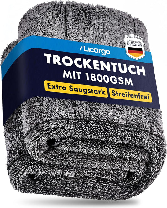Chiffon de séchage pour voiture Licargo XXL - 80 x 50 cm - Gris - 1 800 g/m² en microfibre