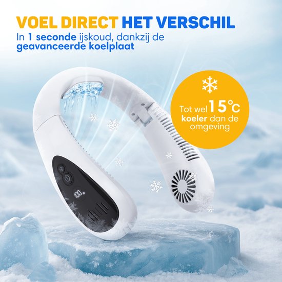 Vulpes Goods® Tech - Ventilateur de cou avec élément de refroidissement - Rechargeable et silencieux - Ventilateur de visage portable - 3 étapes avec refroidissement supplémentaire - Version ELITE