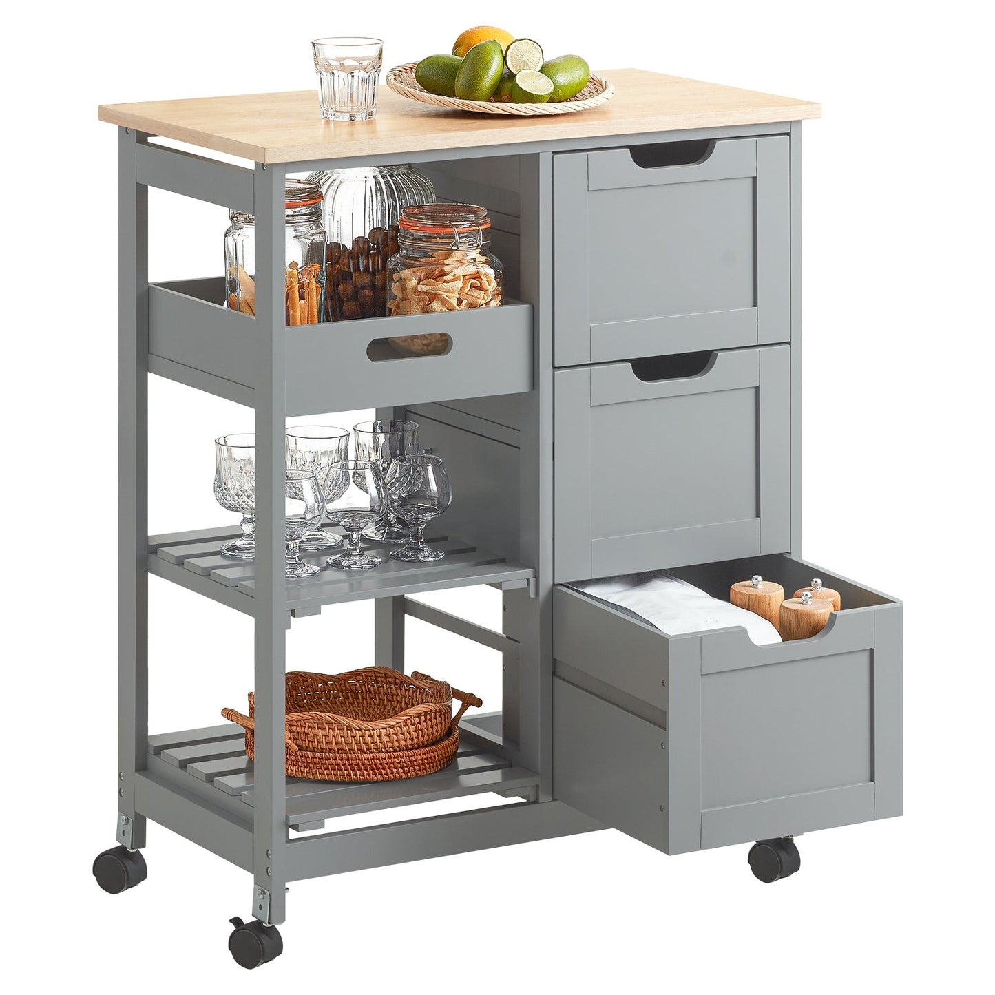 Chariot de cuisine avec 3 grands tiroirs SoBuy, 68x85x38 cm, Gris