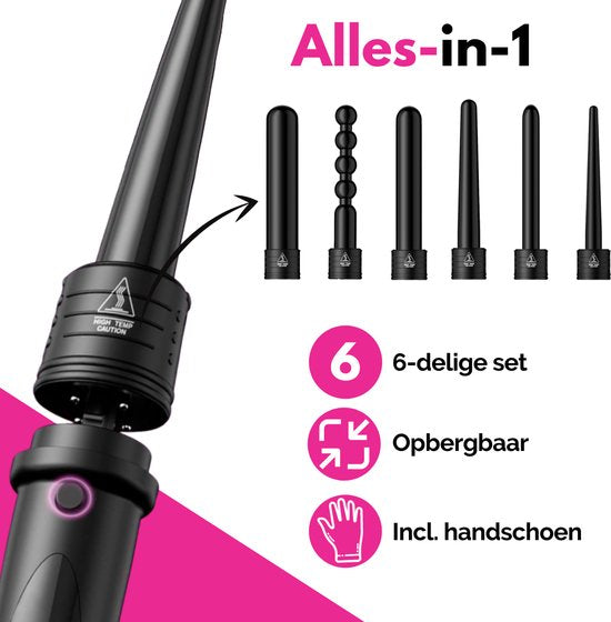 VAIVE Fer à boucler avec 6 accessoires - Fer à boucler - Fer à boucler - Fer à boucler - 32mm - 19mm - 25mm