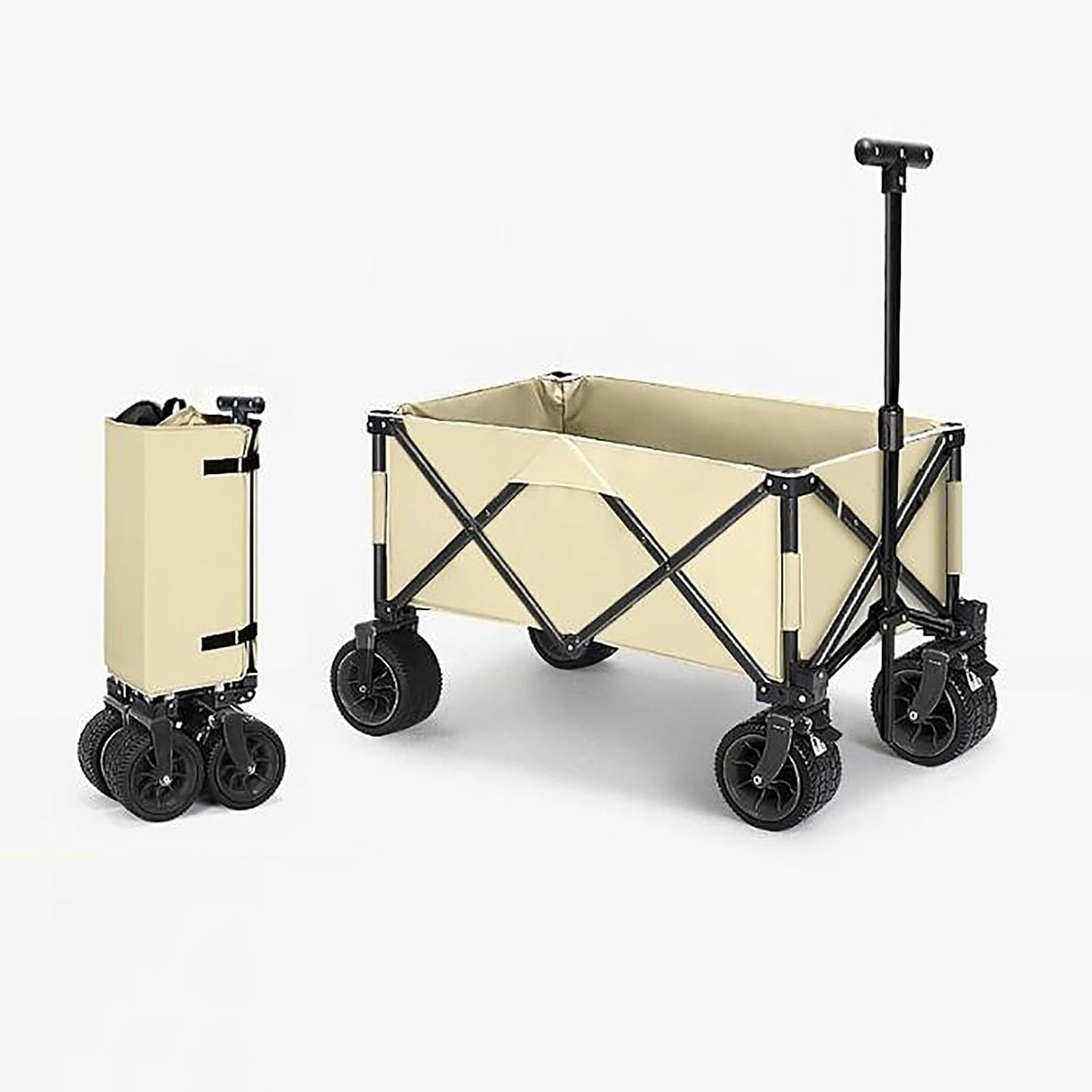 Chariot pliable beige 150 L - 150 kg - Roues tout-terrain - Poignée réglable