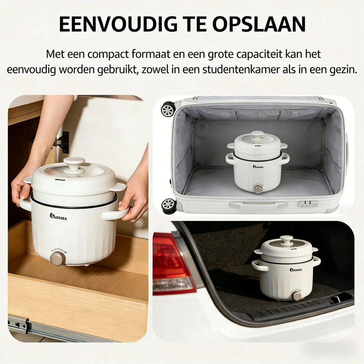 Mijoteuse IAGREEA MC-XZE2066 2,6 L – 1 000 W – Mijoteuse électrique avec panier vapeur – Revêtement antiadhésif – 3 niveaux de chaleur – Réglage de la température
