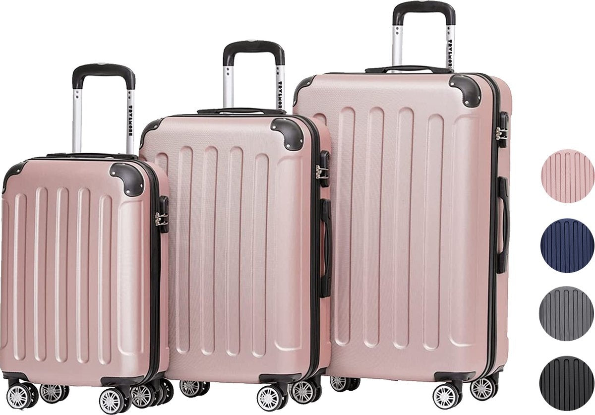 Lot de 3 valises TRVLMORE - Grande Taille Valise soute - 38L (bagage à main) + 70L + 110L - Rose Gold