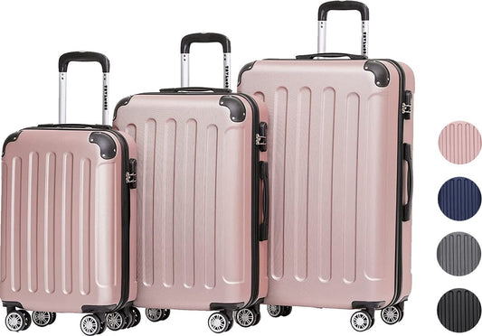 Lot de 3 valises TRVLMORE - Grande Taille Valise soute - 38L (bagage à main) + 70L + 110L - Rose Gold