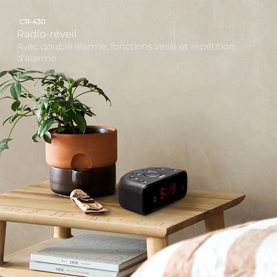 Radio-réveil Denver - Fonction Snooze / Sleep - Réveil numérique - Radio FM - CR430 - Noir