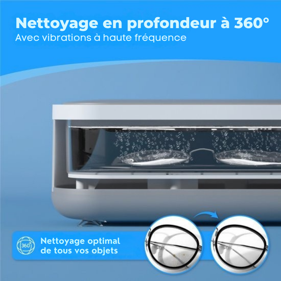 Nettoyeur à ultrasons Nuvance - Appareil de nettoyage pour bijoux et lunettes - 300ml - 3,5 x 15 cm x 5,5 cm - Blanc/gris
