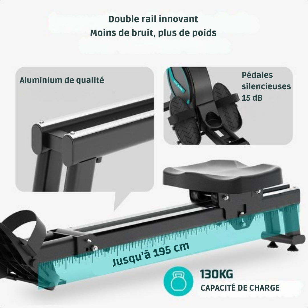 Rameur - FITAGE - 16 niveaux de résistance magnétique - Silencieux 15 dB - Pliable et ergonomique - Noir