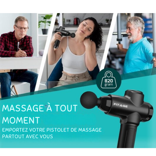 Pistolet de massage professionnel - FITAGE - 12 embouts - Appareil de massage - 30 niveaux d'intensité