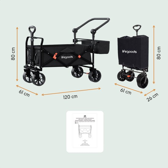 Chariot pliable LifeGoods - Jusqu'à 120KG - 90L - Polyester lavable - 120x80cm - Noir