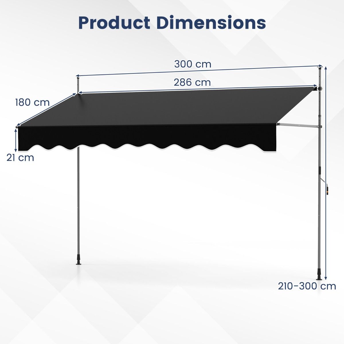 Store Coast sans perçage - Réglable manuellement - Résistant aux UV - Noir 300 cm