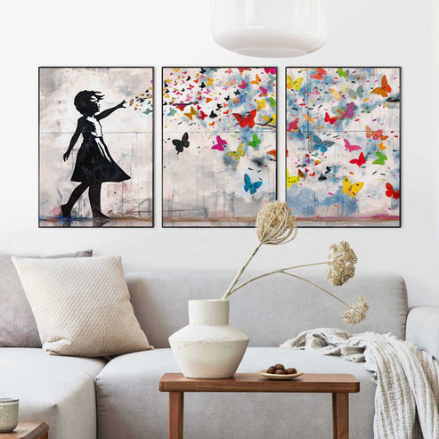 Poster encadré Balloon Girl Bright - Noir - 3 pièces - 70x50 cm