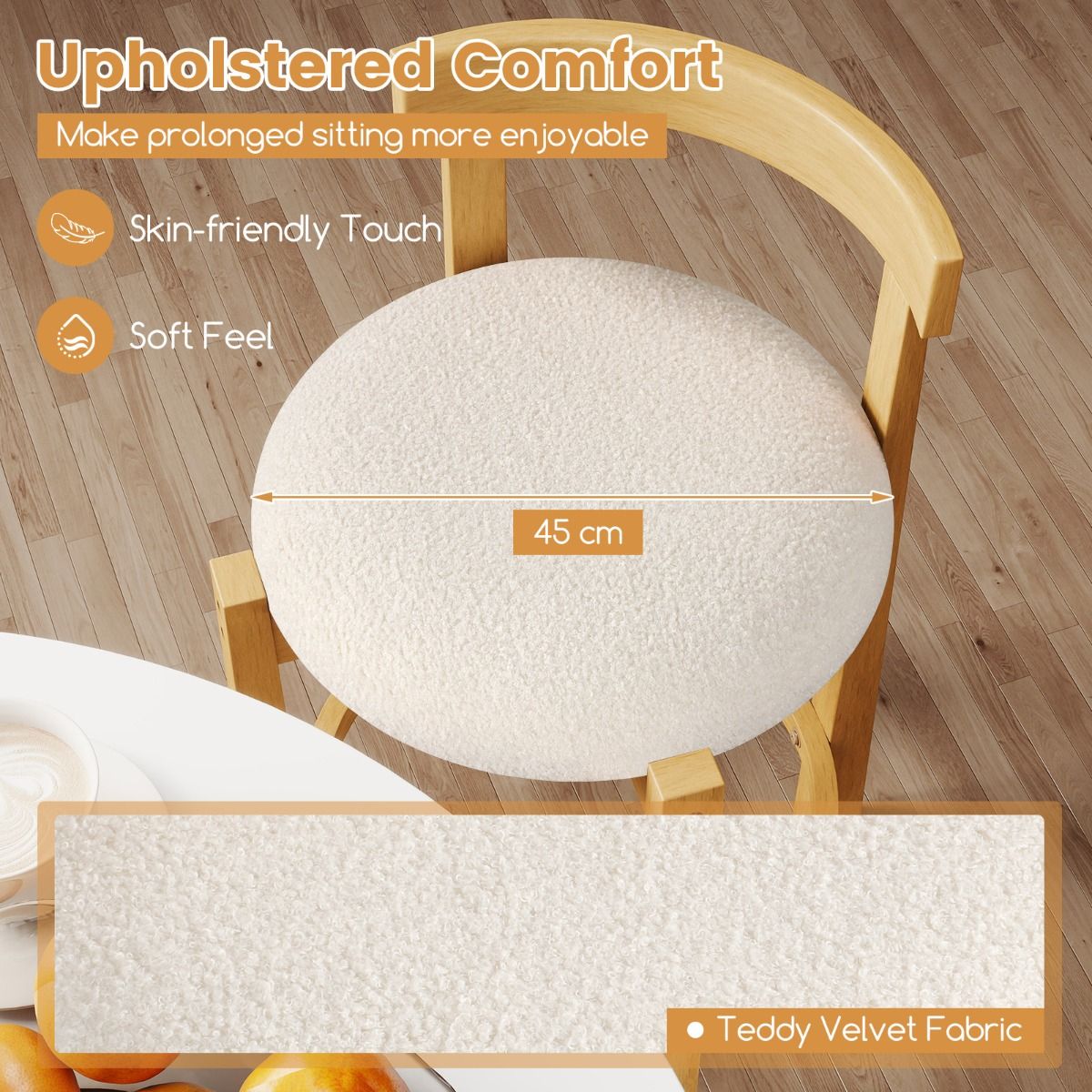 Ensemble de 2 tabourets de bar Coast - avec dossier et repose-pieds - assise en velours teddy - hauteur d'assise 62 cm - couleur naturelle et beige