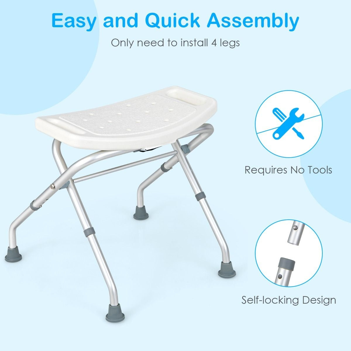Siège de douche - Coast - Tabouret de douche - réglable en hauteur - Poignées à 3 niveaux -Léger et pliable - Capacité max 150 kg