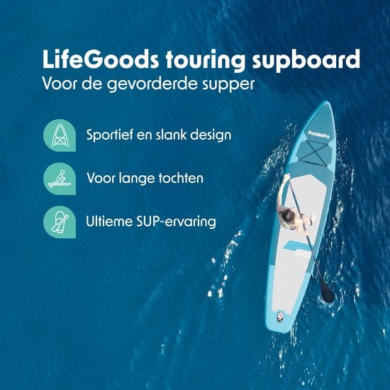 LifeGoods SUP Board Touring - 165 KG Load Capacity - Inflatable - Complete Sup Package - Blue
