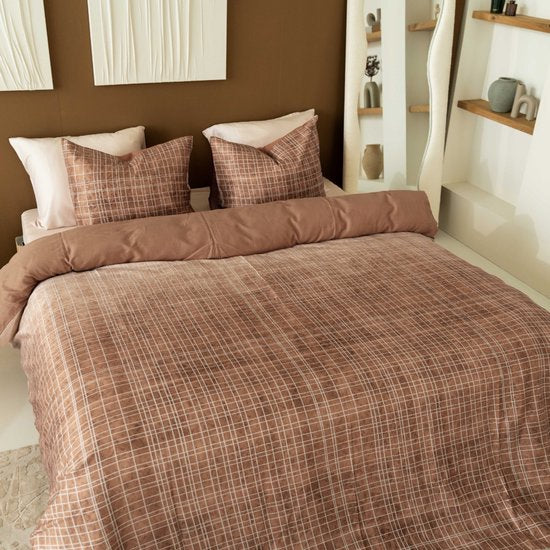 Kayori Sunai Housse de couette Satin de coton - 240x200-220 + 2 taies d'oreiller - Lits-jumeaux - Douce, respirante et régulatrice d'humidité - Caramel