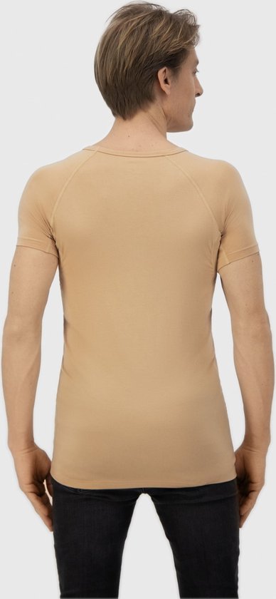 Anti Sweat Shirt - Fibershirts® - Coussinets d'aisselles cousus - Maillot de corps - beige - Col en V - Hommes - Taille M
