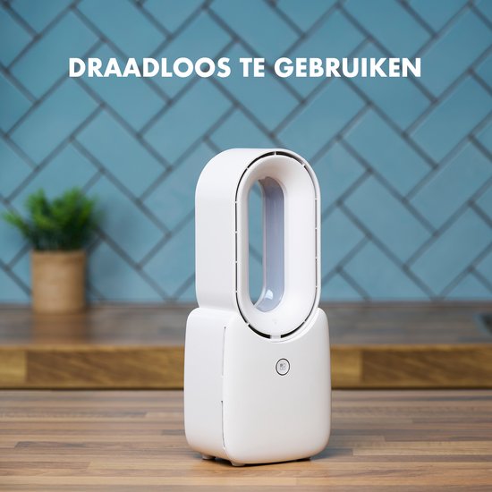 Ventilateur sans pale Lifetime Air - Ventilateur silencieux à trois vitesses - Ventilateur de bureau sans fil - Ventilateur de table avec éclairage d'ambiance LED - Rechargeable par USB-C - Design compact - 5W - Blanc
