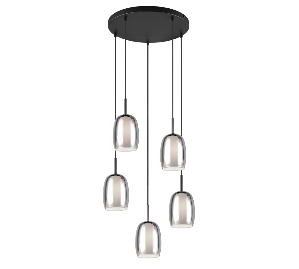 Trio Select Lampe suspendue Barret - Noir mat avec verre fumé - Ø48 cm - réglable jusqu'à 150 cm