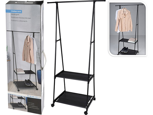 Storage Solutions Kledingrek met planken - metaal - op wielen - zwart - 85 x 45 x 157 cm