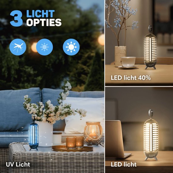 Vulpes Goods® Repellent - Mosquito lamp Rechargeable - Electric Insect Killer - Fly lamp - Insect lamp - UV mode & Night light - Suspendable - Waterproof - Incl. collection tray & cleaning brush