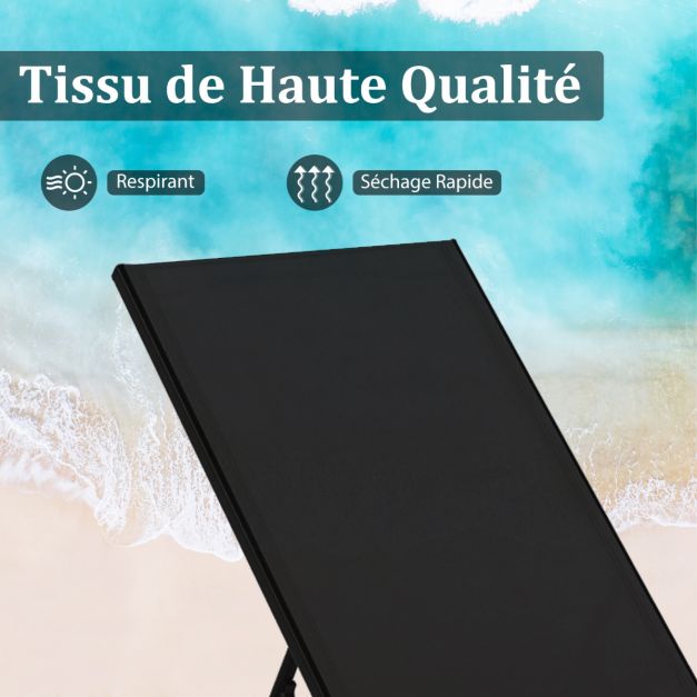 Lit de bronzage Coast - 190 x 59 x 99 cm - Réglable - Mobile - Métal - Noir
