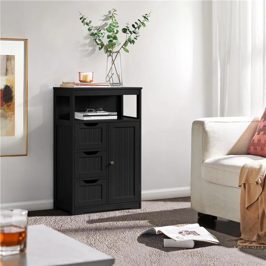 Meuble de salle de bains Yaheetech avec 3 tiroirs et une étagère réglable - Noir - 55,5 x 29,5 x 86,5 cm