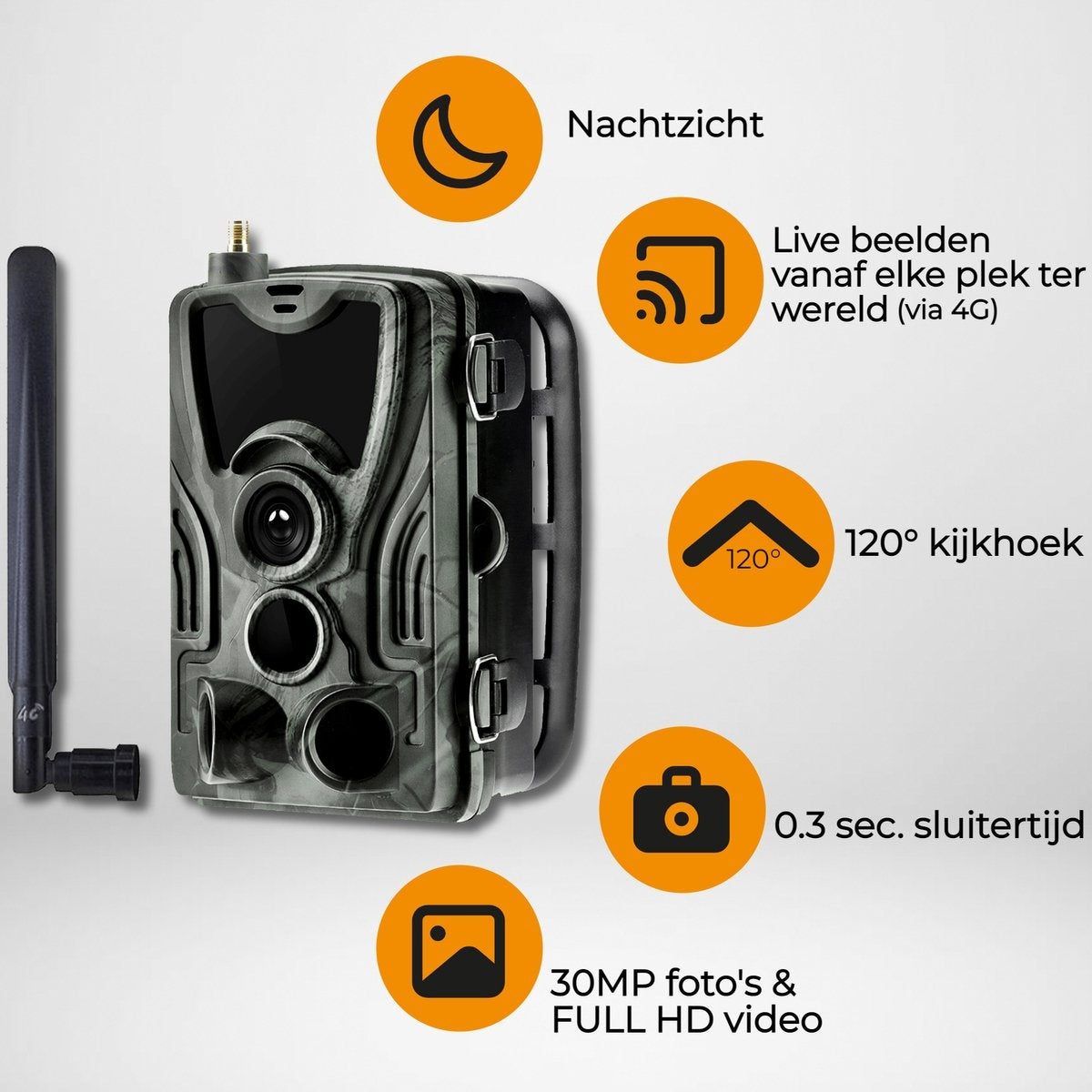 Camera Denver, Pour animaux sauvages, avec vision nocturne, Images en direct via 4G (APP), Capteur CMOS, 30MP, Étanche, Gris