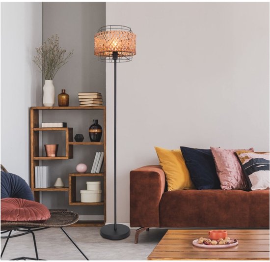 Lampadaire GINA Metal 151.0cm Matt Black | Bamboo E27 1-Light