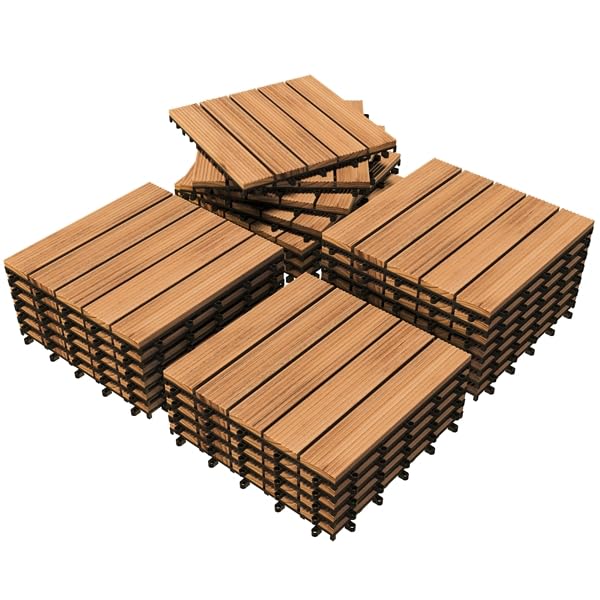 Lot de 27 dalles de terrasse Yaheetech - 30,8 x 30,8 cm - Bois naturel