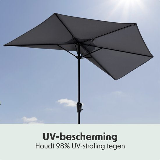 LifeGoods Parasol de balcon - Jardin - 270x135 cm - Parasol semi-circulaire - Imperméable - UPF50+ - Gris foncé