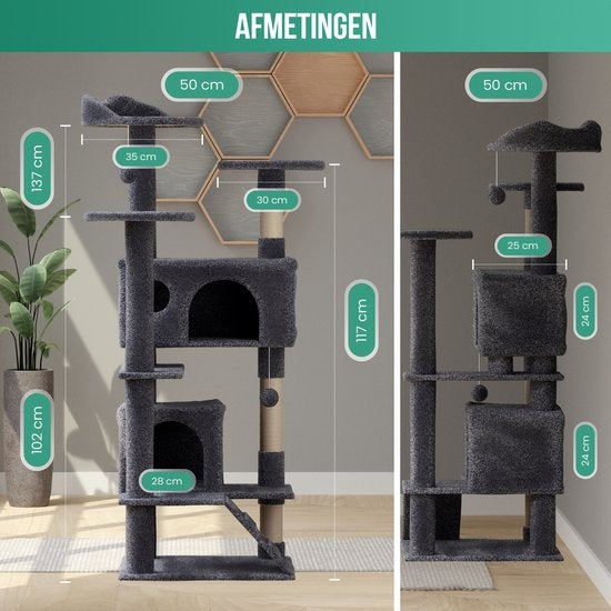 Avalo Griffoir pour chat à 7 niveaux - 137x50x50 CM - Gris foncé - Griffoir pour grands chats