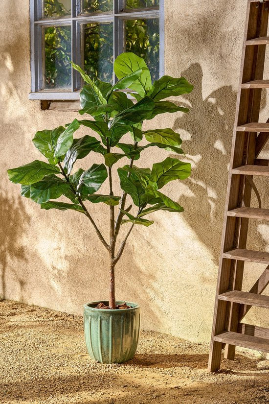Mica Decorations Ficus Lyrata Plante artificielle - Plante d'intérieur en plastique dans un pot noir - Résistante à l'eau et aux UV, pour l'intérieur et l'extérieur - Décoration botanique sans entretien - H 150 x Ø 50 cm - Vert