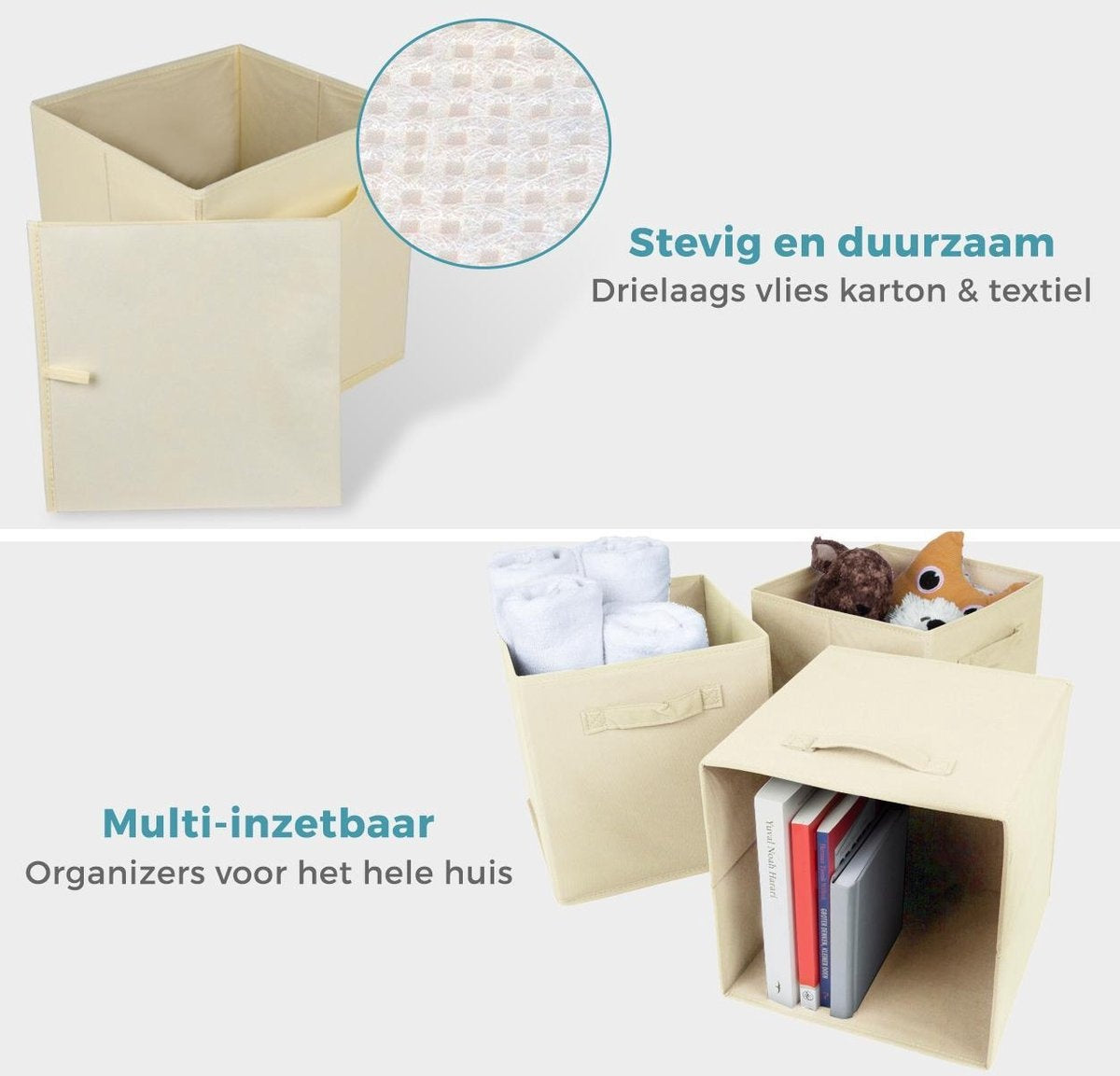 LifeGoods Organiseurs de placards - 6 pièces - 20L - Textile - Beige