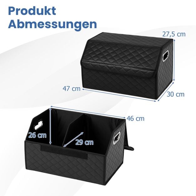 Coast Trunk Organiser Black - Boîte de rangement pliable pour voiture de 35 litres avec couvercle et séparateur - 30 x 47 x 27,5 cm