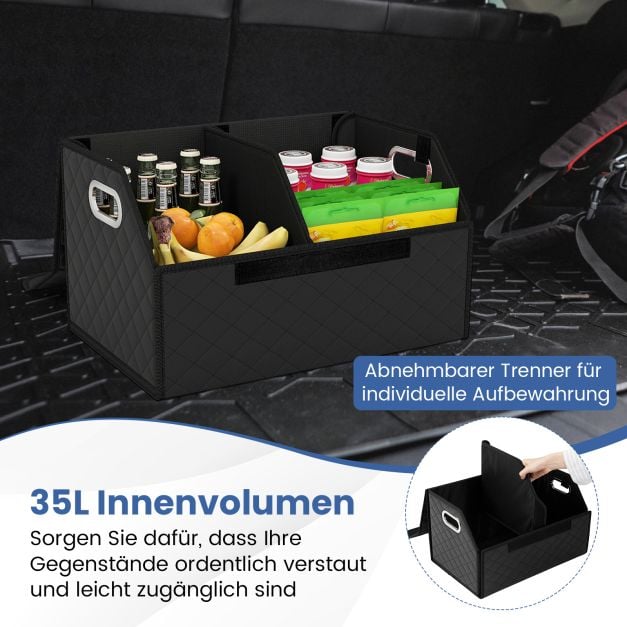 Coast Trunk Organiser Black - Boîte de rangement pliable pour voiture de 35 litres avec couvercle et séparateur - 30 x 47 x 27,5 cm