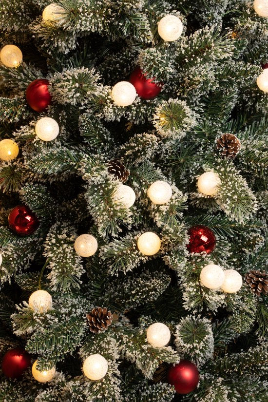 Black Box Trees Kaprun : sapin de Noël artificiel avec illuminations - Sapin de Noël artificiel H 90 x Ø 51 cm - en pot avec décorations - Vert, rouge, givré