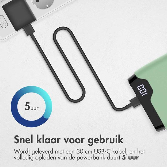 Batterie externe - imoshion - 20000 mAh - Chargeur rapide 22,5W - USB C & USB A - Convient pour iPhone et Samsung - Vert clair