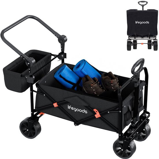 Chariot pliable LifeGoods - Jusqu'à 120KG - 90L - Polyester lavable - 120x80cm - Noir
