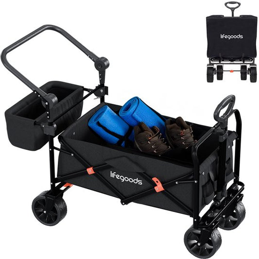 Chariot pliable LifeGoods - Jusqu'à 120KG - 90L - Polyester lavable - 120x80cm - Noir