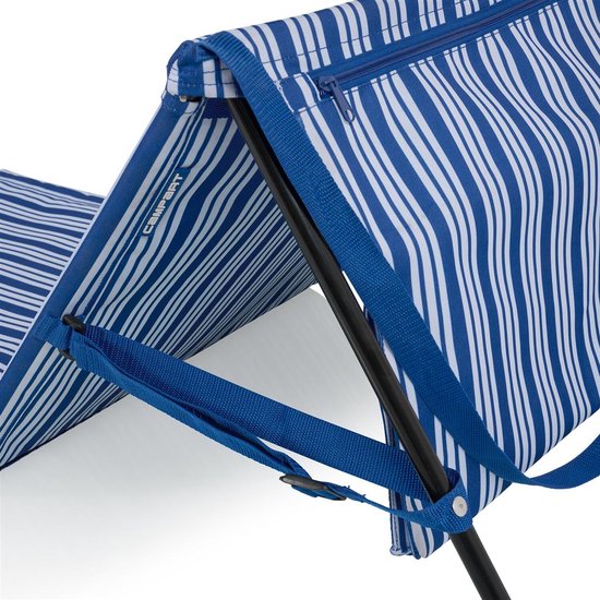 Chaise de plage et transat Campart BE-0421 - Transat et chaise pliables - Tapis de plage avec dossier réglable - Avec coussin de tête amovible - Bleu et blanc