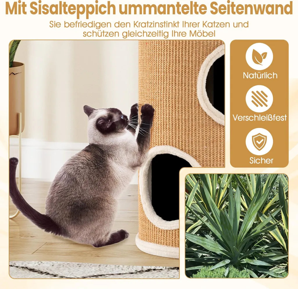 Coast Krabton 4 couches – Maison pour chat avec 3 niches et surface à griffer en sisal Ø 36 x 59,5 cm