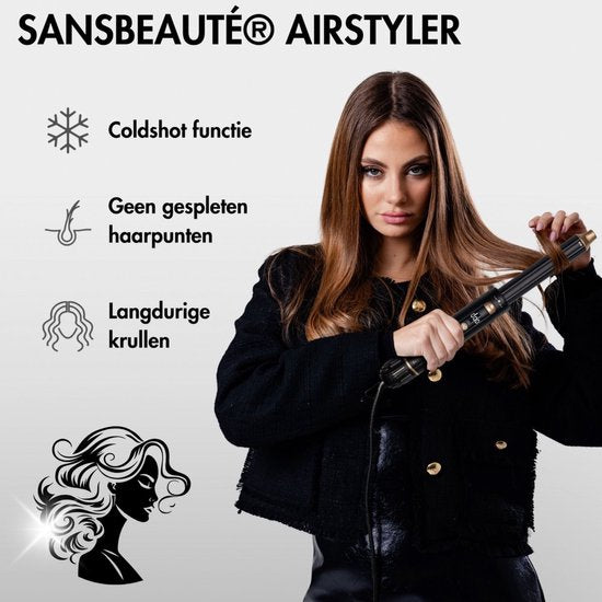 Sansbeauté® 9-in-1 Airstyler with Diffuser and Storage Box - Multistyler - Hair dryer brush short hair - Hair curler - Hair styler - Hair dryer - Heat brush - Curling brush - Curling iron - Hair straightener - Styling brush - 5 in 1 Hairstyler