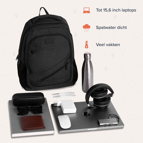 TRVLMORE Sac à dos avec durée de vie - Sac à dos avec compartiment pour ordinateur portable de 15,6 pouces - Cartable - Résistant aux éclaboussures - Hommes et femmes - Garçons et filles - 28L - Noir