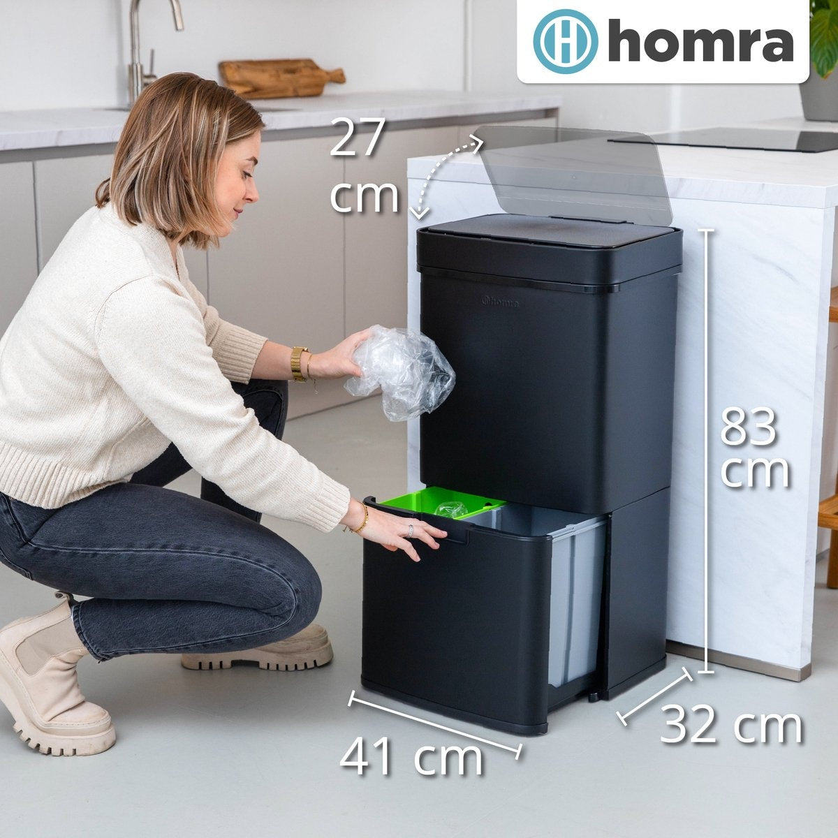 Homra NEXO Waste Separation Sensor Bin Black 72 litres - 3 compartiments - 2x12L + 48L - Capteur infrarouge