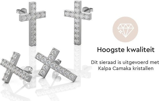 Yolora Boucles d'oreilles Femme Croix - Cristaux Kalpa Camaka - Argent - Plaqué Or Blanc 18K - Boucles d'oreilles Femme Argent - Bijoux - Coffret Luxe - Boîte Cadeau - Bel Emballage Cadeau - Cadeau Fête des Mères