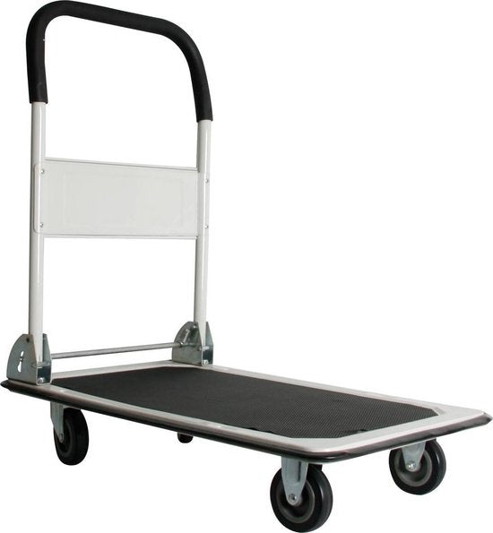 Toolland Chariot à plate-forme - 74 x 48 cm - Pliable - 2 roues fixes et 2 roues pivotantes - Tapis en caoutchouc et poignée soft-grip - Charge maximale 150 kg - Noir/Blanc